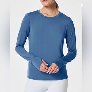 SPANX Active Long Sleeve Top Open Back Thumb Holes Blur Size L Like New